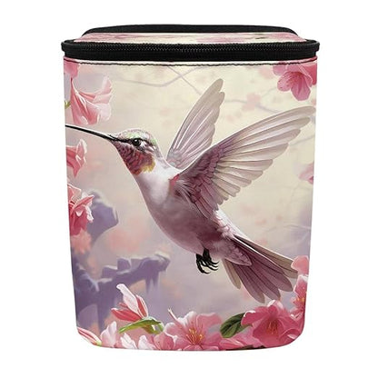Talayituse Hummingbird Cherry Blossom Print Car Trash Can with Lid, Leak Proof Auto Trash Bag Hanging Vehicle Garbage Can Multipurpose Storage Container for Back Seat Road Trip