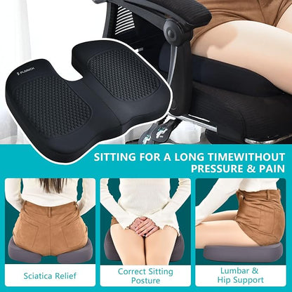 FLORICH Car Seat Cushion and Back Support for Office Chair Memory Foam Chair Cushions Pressure Relief Seat Pads with Gel Massage Point Lumbar Support (Black)