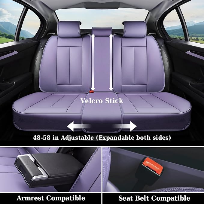 Coverado Universal Seat Covers Full Set, Universal Seat Covers for Cars, 5 Seats Waterproof NAPPA Leather Car Seat Covers with Head Pillow, Auto Protectors Fit for Most Sedans SUV Pick-up Truck-Purple