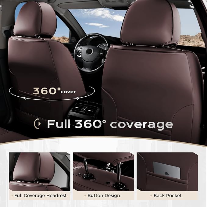 Coverado Car Seat Covers Front Seats, Seat Covers for Cars, Car Seat Protector, 2-Pack Car Seat Cushion Nappa Leather, Waterproof Seat Covers Carseat Cover Universal Fit for Most Cars Trucks(Coffee)