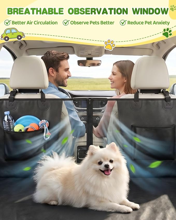 Back Seat Extender for Dogs, Hard Bottom Car Seat Cover Holds 440 LB, Waterproof Scratch Proof Nonslip Dog Seat Cover, Upgraded Material PU Leather Seat Covers Protector for Pet Sedan SUV Trucks