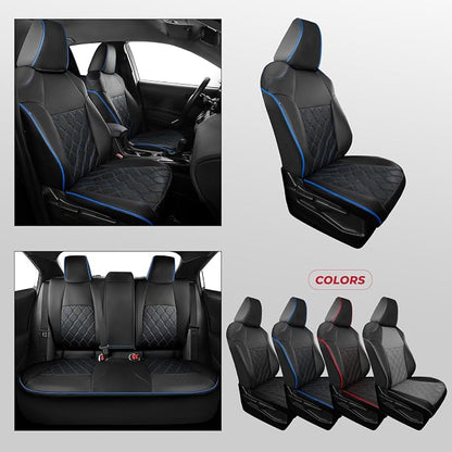 FREESOO for Toyota Corolla Seat Covers L LE XLE, LE Eco Sedan 2014 2015 2016 2017 2018 2019, Luxury Leather Seat Covers for Cars, Custom Fit Car Seat Covers, Waterproof Seat Cover, Black Blue Full Set