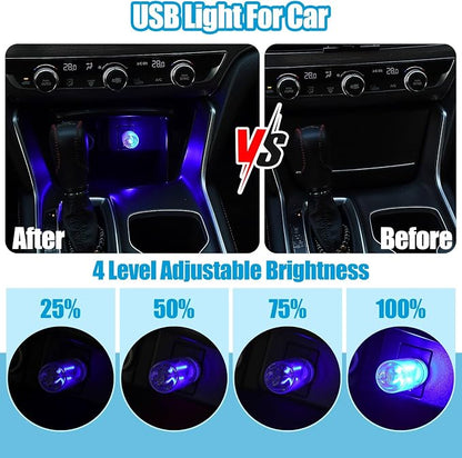 JSCARLIFE 2 PCS Car USB Ambient Lights, Touch Dimmable Car Interior Ambient Lights, 4-Level Brightness Mini Retro Glass Bottle Lamp Decorations for Car/Bedroom/Study (Blue)