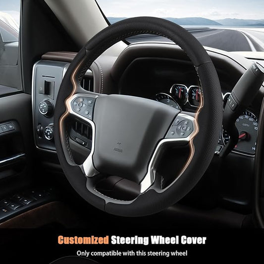 Aimato Customized Steering Wheel Cover for Chevy Silverado 1500 2014-2018/2500 3500 2015-2019/Suburban Tahoe 2015-2020/Traverse 2018-2023,Thin,Anti-Slip,Scratch-Resistant Car Accessory for Chevrolet