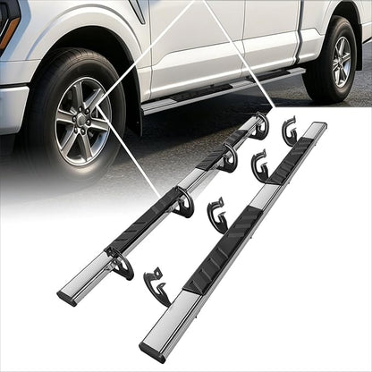 [Pair] 5 Inch Chrome Stainless Running Boards/Side Step Bars/Nerf Bars Compatible with 04-14 Ford F150 Crew Cab