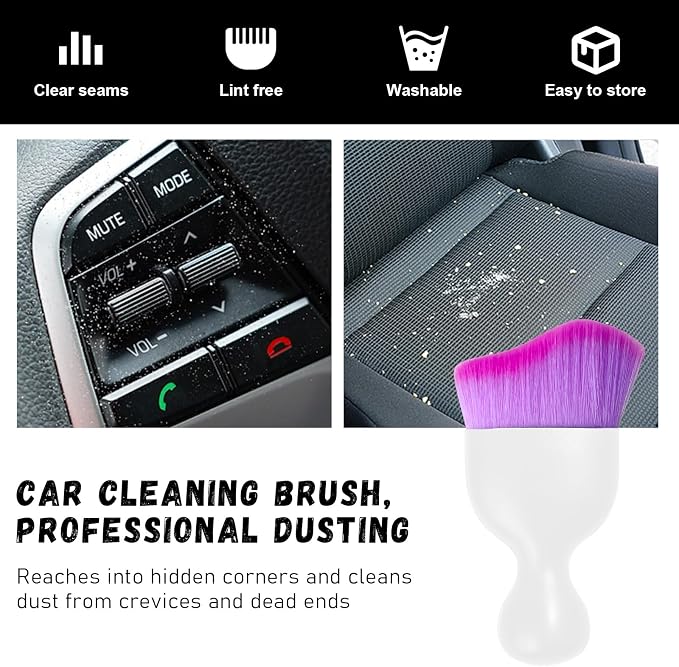 Ziciner 2 PCS Car Detailing Brush, Curved Soft Bristles Auto Removal Dust Collectors, Universal Vehicle Dashboard, Air Conditioner Vents etc Interior Cleaning Tool Accessory (White/Purple)