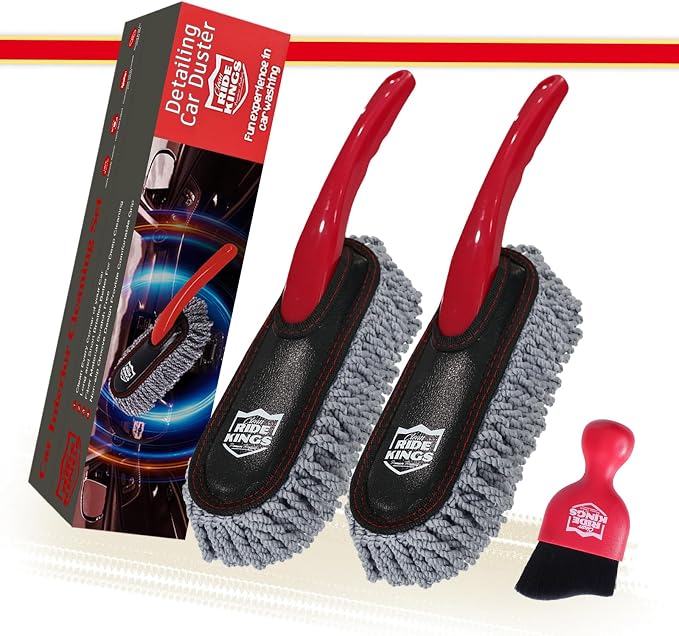 Car Detailing Kit, Interior Cleaning Brush & Microfiber Towel Set, Scratch Free Extra Soft Duster for Car Interior Exterior, Gifts for Men Women - 3 Packs - Red