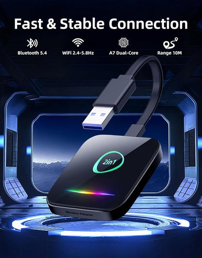 Wireless CarPlay Adapter & Android Auto Dongle – Plug & Play, Converts Wired to Wireless, Fast & Stable Connection, Compatible with iPhone iOS 10+, Android 11+ & 800+ Car Models (2016 & Newer)