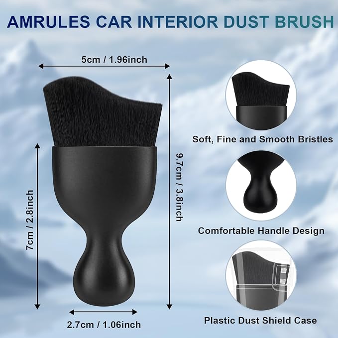 Amrules 2 PCS Car Interior Detailing Brush, Auto Car Dusting Brushes, Soft Bristles Duster Removal Cleaning Tool for Dashboard Interior, Exterior, Skylight, Leather, Dust Brush, Black