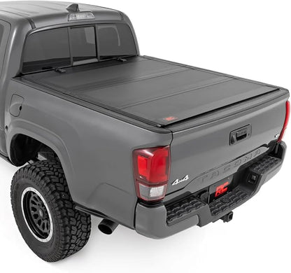 Rough Country Hard Flip-Up Tonneau Cover for Toyota Tacoma (2016-2023) - Flush Folding Aluminum Bed Cover