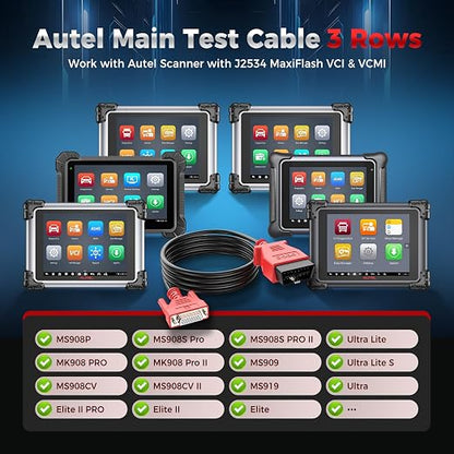 Autel Original OBD2 Main Test Cable - 16 Pin 3 Rows OBDII Diagnostic Test Connector, Only for MaxiSys MS908P, MS908S PRO II, MK908 Pro II, MS908CV II, Elite II, MS909, MS919, Ultra Lite, Ultra