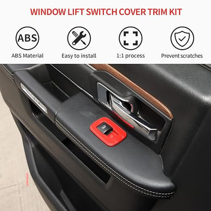 Red Window Lift Switch Cover Interior Button Trim Kit for Dodge RAM 2010-2017/Dodge Charger Durango 2011-2021