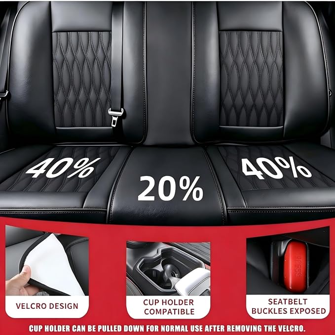 Car Seat Covers , Luxury Breathable Waterproof Faux Leatherette Car Seat Covers Cushion Protectors with Lumbar Support, Car Seat Cushion, Universal Fit Most Cars (FULL BLACK, Full Set - 5 Seats)