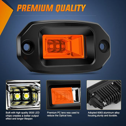 Nilight 2 PCS 20W Flush Mount Amber LED Pods Flood Beam Work Offroad Driving Fog Reverse Backup Lights for Bumper Truck ATV UTV SUV Boat