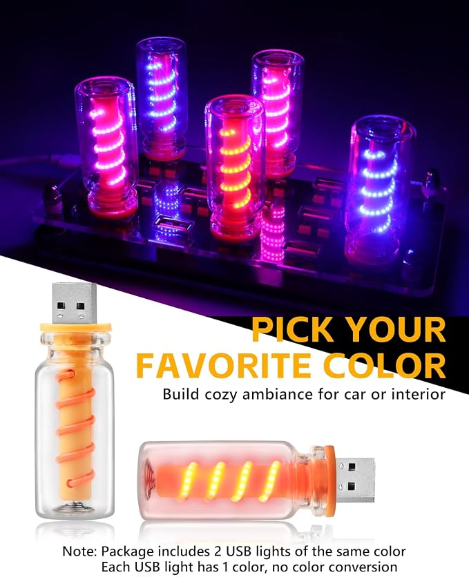 2PCS [Retro Playful Style] USB Lights for Car, Touch Adjustment Lights, Plug in USB Car Interior Ambient Light, Mini Spiral LED USB Night Light for Camping, Christmas Decoration, Party (Red)