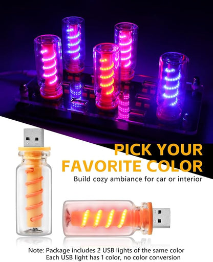 2PCS [Retro Playful Style] USB Lights for Car, Touch Adjustment Lights, Plug in USB Car Interior Ambient Light, Mini Spiral LED USB Night Light for Camping, Christmas Decoration, Party (Red)