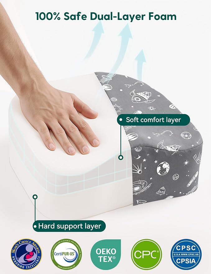 Babelio Ergo-Designed Booster Seat for Kitchen Chair, Promote Proper Upright Posture, Toddler Booster Seat for Dining Table, Removable & Washable Cover, Suitable for 18 Months to 5 Years, Gray Space