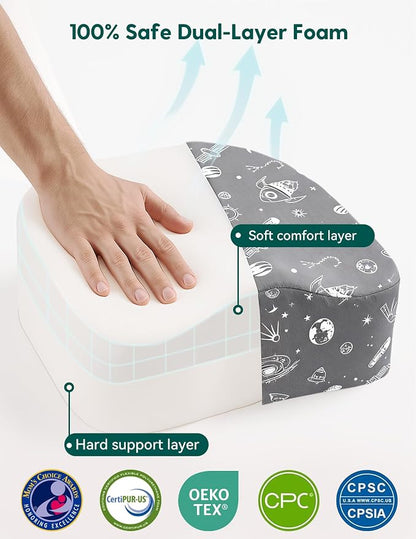 Babelio Ergo-Designed Booster Seat for Kitchen Chair, Promote Proper Upright Posture, Toddler Booster Seat for Dining Table, Removable & Washable Cover, Suitable for 18 Months to 5 Years, Gray Space