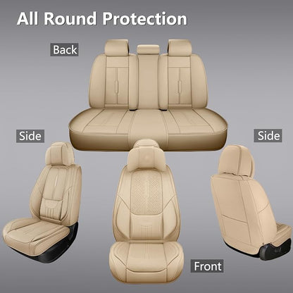 NS YOLO Universal Fit Full Coverage Leather Car Seat Covers for Cars,SUVs and Pick-up Trucks, Car Seat Protector,Automotive Seat Covers Full Set,Car Seat Cushion,Beige Seat Cover for 5 Seats