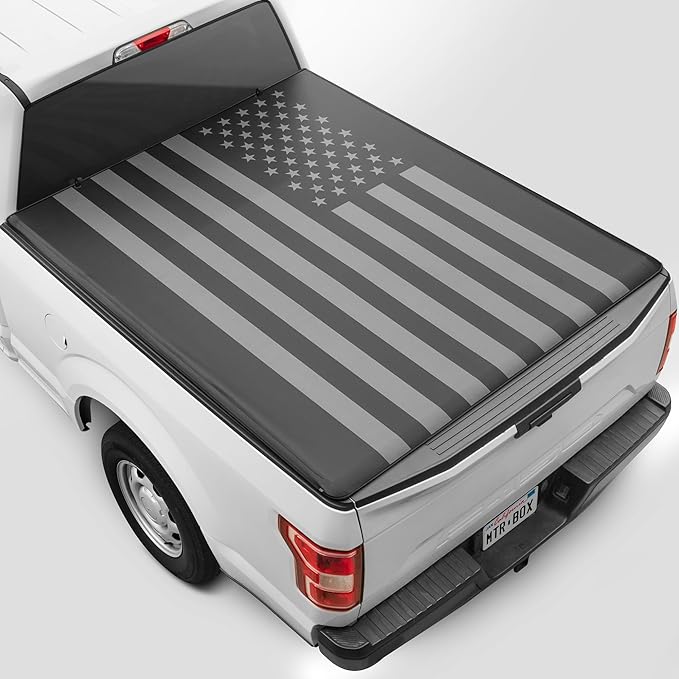 American Flag Truck Tonneau Cover for Ford F-250 F-350 Super Duty 1999-2016 / F-350 with 6.8 ft Bed Length, All-Weather Soft Roll Truck Bed Cover for Truck Black/Gray Flag