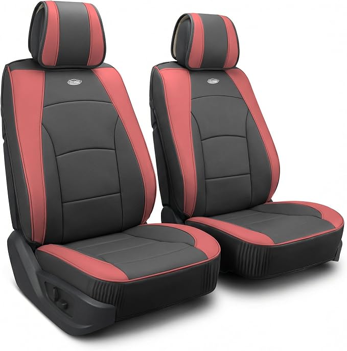 FH GROUP Front Set Faux Leather Car Seat Cover Cushions for Low Back Seat, Universal Fit, Airbag Compatible Seat Cover for SUV, Sedan, Van, Burgundy