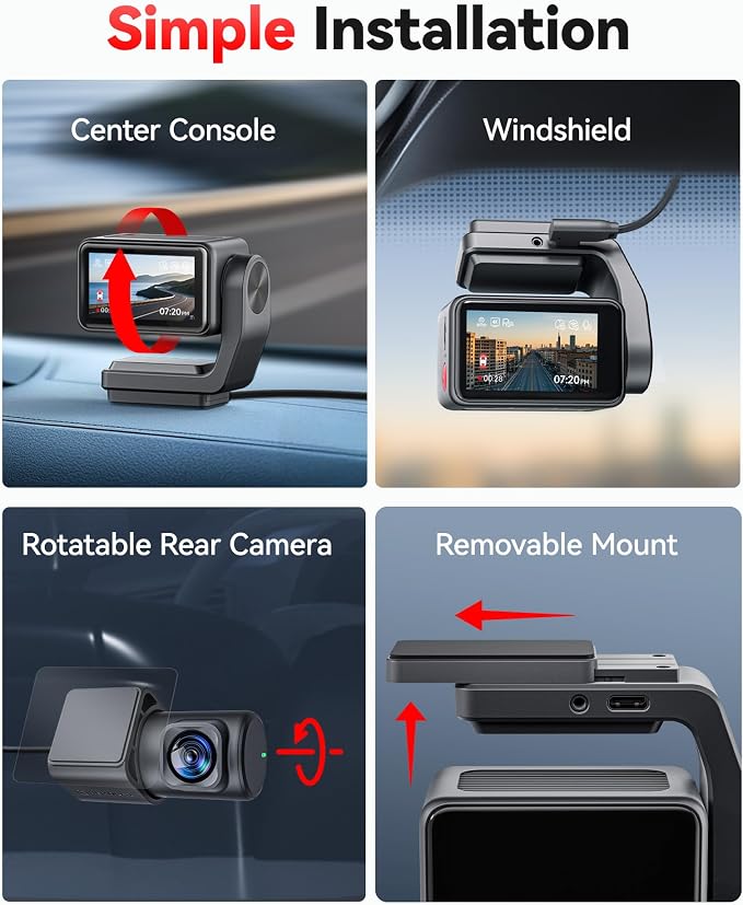 REDTIGER F4 Pro 4K Mini Dash Cam Front and Rear, STARVIS 2 Night Vision, 128GB Card Included, 5.8GHz WiFi 6 Instant Export, 2.2" Touch Screen Dash Camera for Cars, Voice Control, 24H Parking Mode