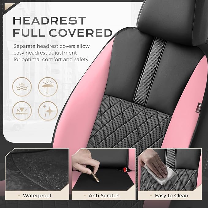 Coverado Car Seat Covers Front Pair, Automotive Leather Seat Covers for Car，Universal Fit Front Back Seat Cover, Non-Slip Waterproof Breathable Car Seat Protector