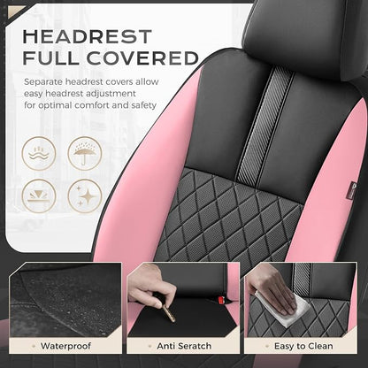 Coverado Car Seat Covers Front Pair, Automotive Leather Seat Covers for Car，Universal Fit Front Back Seat Cover, Non-Slip Waterproof Breathable Car Seat Protector