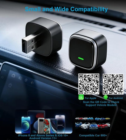 2-in-1 Wireless CarPlay and Android Auto Adapter, Mini USB Dongle Converts Wired to Wireless, Plug & Play, Auto-Connect, Compatible with iPhone & Android TSNAM