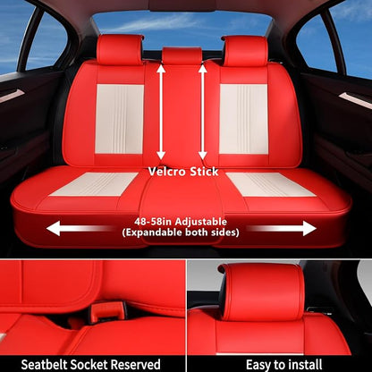 Coverado Car Seat Covers Full Set, Front and Rear Seat Covers, 5 Seats Leather Seat Covers for Cars, Waterproof Car Seat Protectors, Automotive Seat Cushions, Universal Fit for Most Cars, Red&White