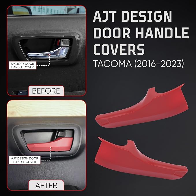 AJT DESIGN Car Door Handle Cover Compatible with Toyota Tacoma (2016-2023) | ABS Plastic Interior Trim, Chrome Delete Tacoma Door Handle Cover | Made in USA, Pack of 4 (Front & Back) - Red