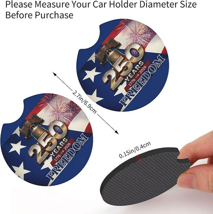 Anniversary American Flag Steering Wheel Cover + 2 Pc USA Flag Car Coasters | Anniversary American Car Men Breathable Universal for 14-15 Inch Anti-Slip
