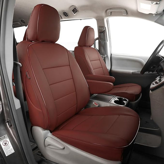 EKR Sienna Seat Covers for 2011-2020 Toyota Sienna LE,XLE, SE,XLE Premium 2nd Row 4/2/4 Split,8 Seats,Waterproof Car Seat Cover Full Set,Car Seat Protectors- Three Row,Leather (Burgundy)