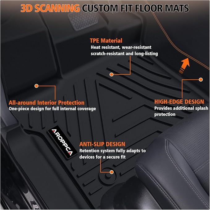 All Weather Floor Mats Cargo Liner for Ford Mustang 2015-2025 (NOT for Mach-E), TPE Rubber Floor Liners Anti-Slip Full Set Automotive Mats for 2025 Ford Mustang Accessories