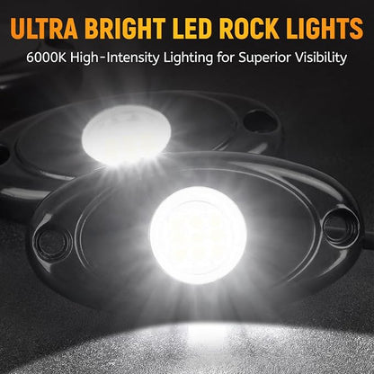 YONEDA 24 Pods White Rock Lights 6000K 9LED Bright LED Underglow Lights IP68 Waterproof for Trucks SUV UTV ATV RZR Car Boats Pickup Motorcycle with 39.37ft Extension Wire