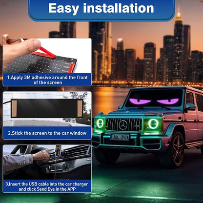 2Pcs Devil Eyes Light for Cars | LED Eyes for Truck Windshield | Flexible Scrolling Programmable LED Sign | Can Edit Text/Graffiti/Animations