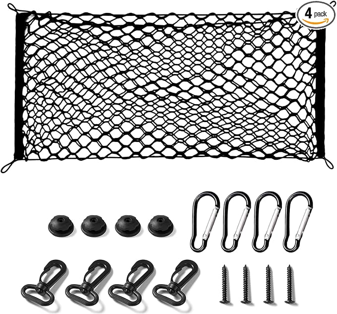 UlifebetterTruck Bed Cargo Net, Cargo Storage Elastic Mesh Net Organizer Net Bag Automotive Cargo Nets with 4 Buckles Screws Hooks Clips Trunk Storage Net for Pickup Truck Bed（51 * 18In）