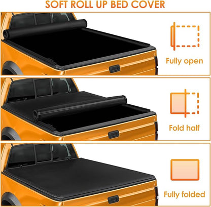 Nilight Soft Roll Up Truck Bed Cover Compatible with Ford F150 2004 2005 2006 2007 2008 2009 2010 2011 2012 2013 2014 5.5ft