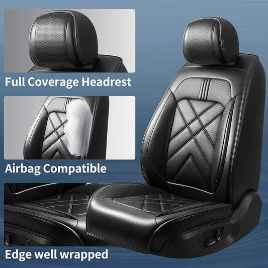 Equinox Car Seat Covers Fit for Chevrolet/Chevy Equinox 2011-2026, Full Coverage Leather Waterproof Breathable Seat Covers, Automotive Seat Protectors, Airbag Compatible, (2 Front Seats, Black)