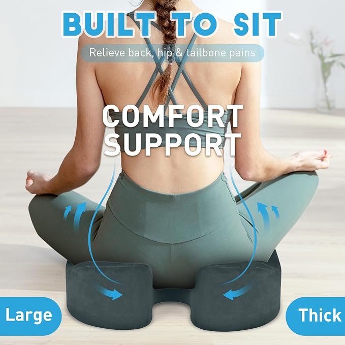 BlissTrends Extra Thick Seat Cushion for Office Chair & Car Seat,DarkGreen | Tailbone & Sciatica Relief, Ergonomic Support, High-Density Memory Foam, Comfort for Extended Sitting
