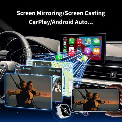 Wireless CarPlay Adapter for iPhone & Android - No Lag, Fast Auto Connect, Stable CarPlay Wireless Dongle, Mini Size Plug & Play USB/USB-C Adapter for Auto Compatible Cars
