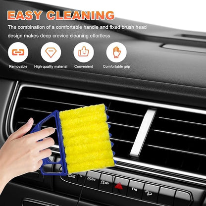 Sun Walker 2 PCS Blind Cleaner Duster Tool, 7-Finger Auto Dusting Cleaner Brush with Ergonomic Handle, Handheld Mini Duster Brush for Window Shutters Air Conditioner, Car Accessories (Blue+Green)