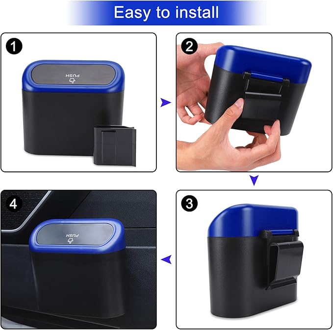 Accmor Car Trash Can with Lid, Vehicle Trash Bin Car Dustbin Garbage Organizer Holder with Trash Bag, Portable Hanging Mini Wastebasket Bin Trash Container for Auto Cars, Home, Office (Blue)