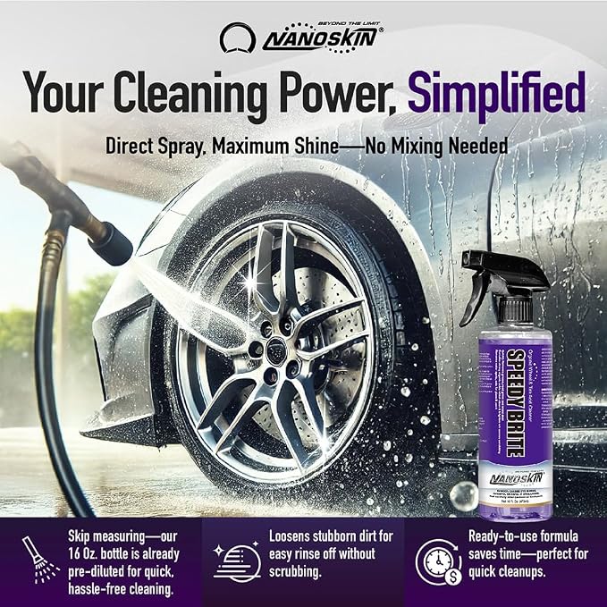 Nanoskin SPEEDY BRITE Pro Grade Wheel & Tire Acid Cleaner, 32 Oz. (2x16Oz) - Chrome & Coated Wheel Safe, Cleaning with Organic Acid | Removes Brake Dust & Road Grime for Auto Detailing, Body Shop Safe