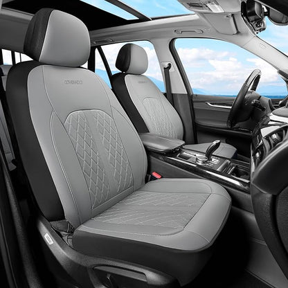 Coverado Universal Leather Seat Covers Front Seats, 2-Pack Seat Covers for SUV, Pickup Truck, Sedan, Automotive Vehicle Interior, Waterproof and Durable All Weather Protector，Gray