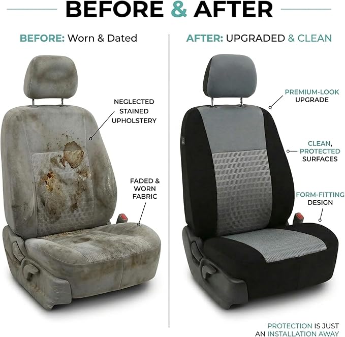 FH Group Universal Car Seat Covers Front Set for SUV Truck Sedan Vans | 3D Textured Breathable Fabric Seat Cover Set Protector with Airbag Compatible Interior Upgrade - Gray