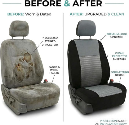 FH Group Universal Car Seat Covers Front Set for SUV Truck Sedan Vans | 3D Textured Breathable Fabric Seat Cover Set Protector with Airbag Compatible Interior Upgrade - Gray