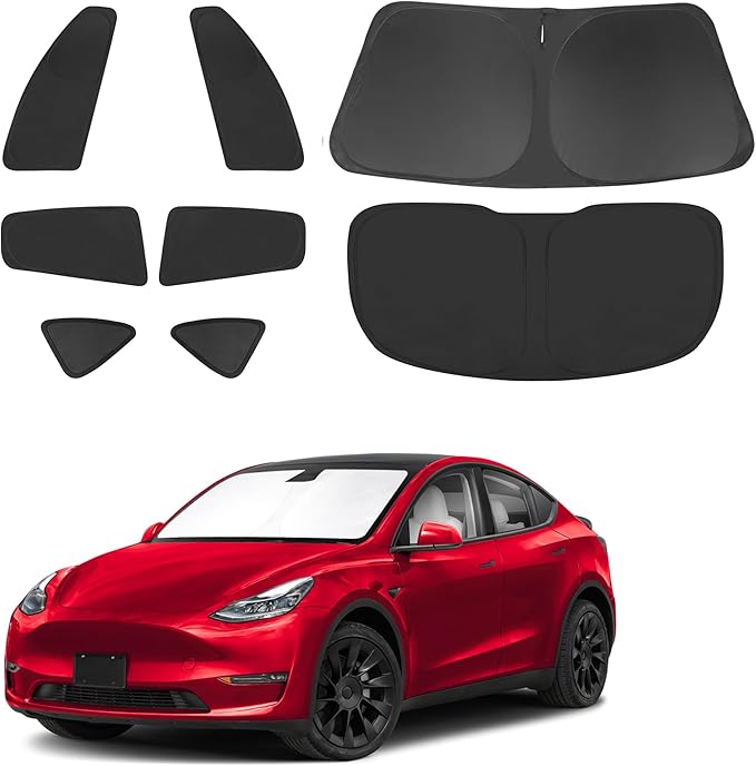 TINGLU Window Shades for Tesla Model Y Juniper 2025 2026 Accessories Car Side Full Windows Rear Triangular Windshield Sun Shade Sun UV Rays & Privacy Protection for Camping,Napping,Relaxing 8PCS