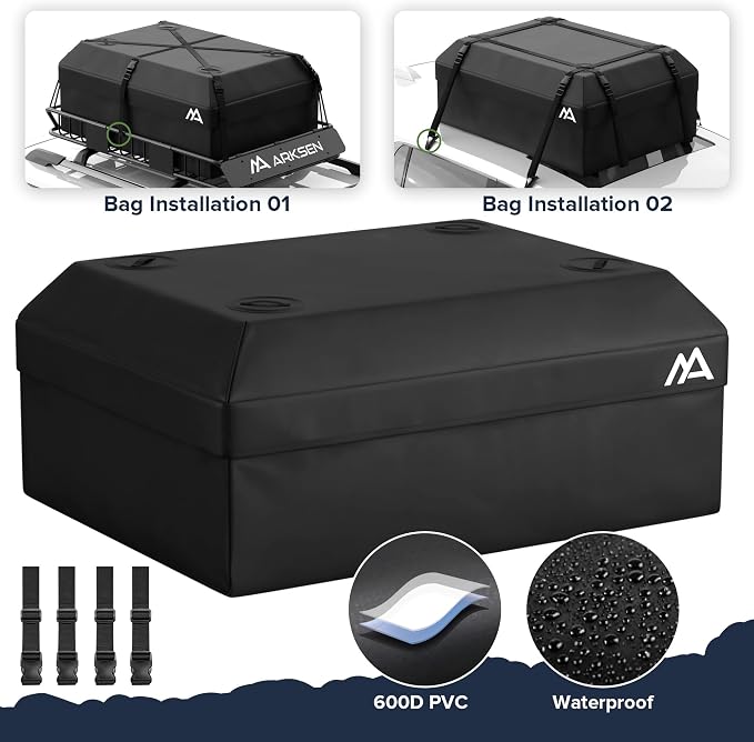 ARKSEN 54" x 34" x 6" Roof Rack Cargo Basket with Extension, 150 LBS Universal Heavy Duty Steel Rooftop Carrier with Waterproof Bag, Cargo Net & Tie Down Straps for SUV, Truck, RV, Pickup
