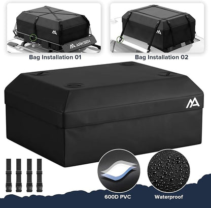 ARKSEN 54" x 34" x 6" Roof Rack Cargo Basket with Extension, 150 LBS Universal Heavy Duty Steel Rooftop Carrier with Waterproof Bag, Cargo Net & Tie Down Straps for SUV, Truck, RV, Pickup